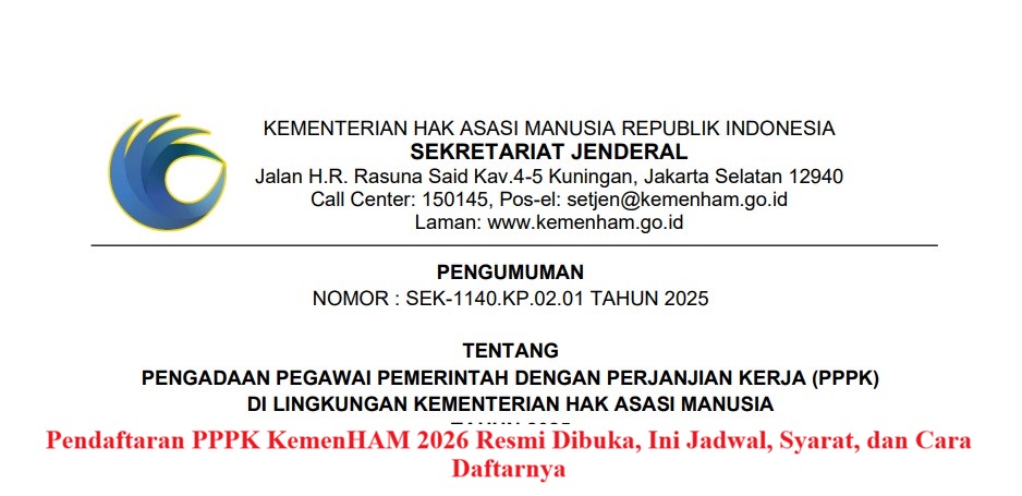 Pendaftaran PPPK KemenHAM 2026 Resmi Dibuka, Ini Jadwal, Syarat, dan Cara Daftarnya